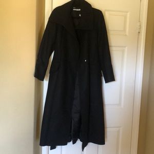 Black trench coat with wrap collar